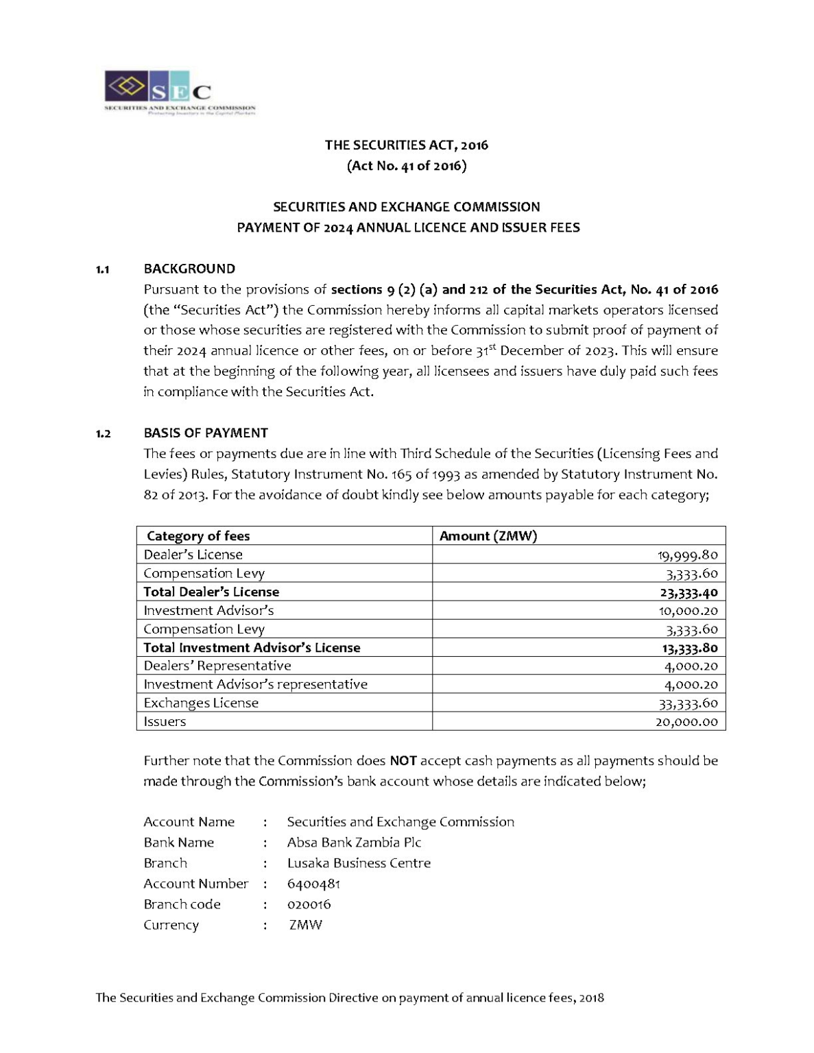 Payment Of 2024 Annual Licence And Issuer Fees Securities Exchange   NOTICE 2024 Annual License Fees Page11 1187x1536 